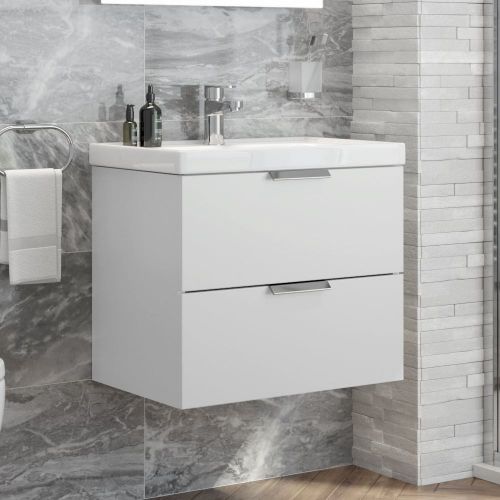 Stockholm Wall Hung Vanity Unit | 600mm | Gloss White | Brushed Chrome Handle