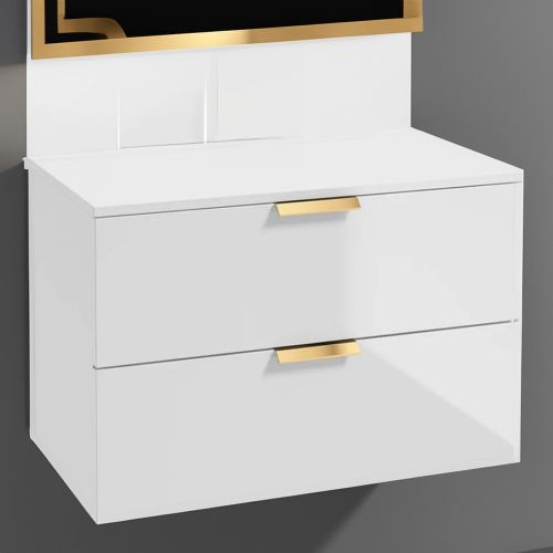 Stockholm Wall Hung Countertop Vanity Unit | 800mm | Gloss White | Brushed Gold Handle