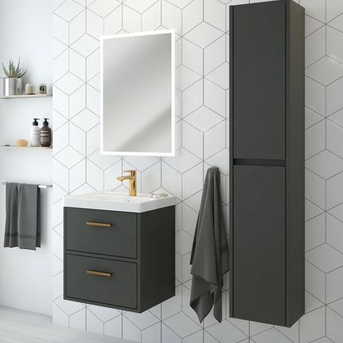 Finland Wall Hung Vanity Unit | 500mm | Midnight Grey | Brushed Gold Handle