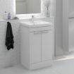 Stockholm Floor Standing 2 Door Vanity Unit | 600mm | Gloss White | Brushed Chrome Handle