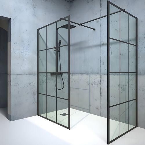 Aspect | Trellis Wetroom Panel | 1400mm | Black