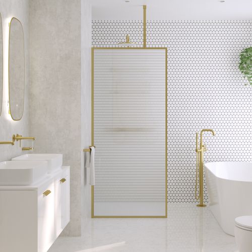 Mirage | Wetroom Panel | Fluted Glass | 900mm | Gold
