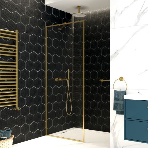 Mirage | Wetroom Panel | Clear Glass | 900mm | Brushed Gold